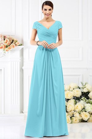 Robe demoiselle d'honneur longue plissé de col en v de princesse avec chiffon