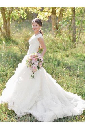 Robe de mariée classique plissage en organza en dentelle v encolure