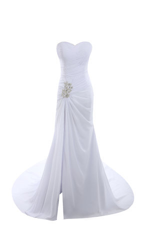 Robe de mariée intemporel avec perle en chiffon lache avec décoration dentelle