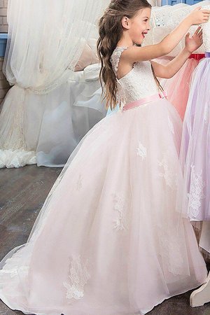 Robe cortège fille en tulle de mode de bal jusqu'au sol manche nulle avec fleurs