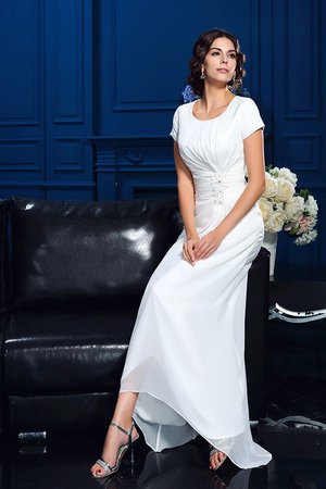 Robe mère de mariée naturel encolure ronde de princesse asymétrique avec chiffon