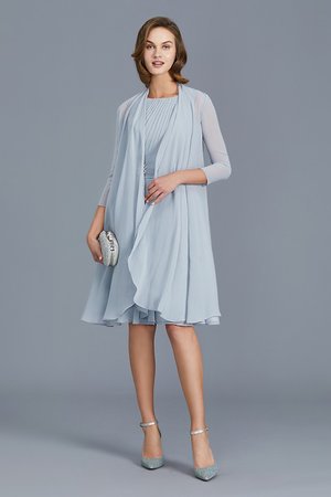 Robe mère de mariée de lotus en chiffon passionnant encolure ronde au niveau de genou