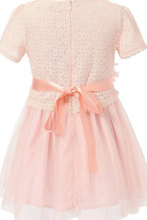 Robe cortège fille plissé encolure ronde ceinture textile en tulle avec ruban