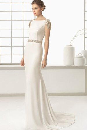 Robe de mariée simple plissé col en bateau au bord de la mer boutonné