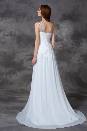 Robe de mariée longue manche nulle avec chiffon avec zip d'épaule asymétrique