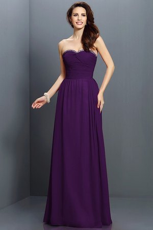 Robe demoiselle d'honneur longue avec perle fermeutre eclair a-ligne avec chiffon