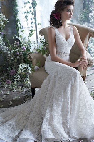 Robe de mariée v encolure col en v foncé ceinture avec cristal avec ruban