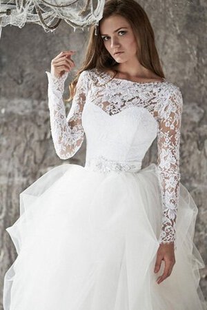 Robe de mariée elégant modeste longue en tulle avec manche longue