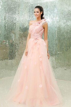 Robe de quinceanera d'épaule asymétrique textile en tulle a-ligne de mode de bal avec fleurs