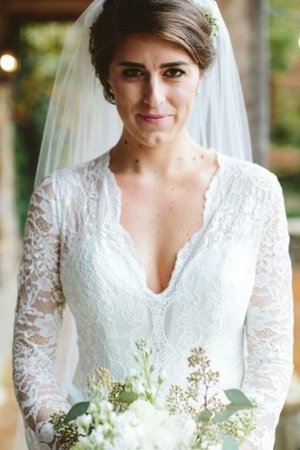 Robe de mariée de sirène avec manche longue de traîne courte accrocheur naturel