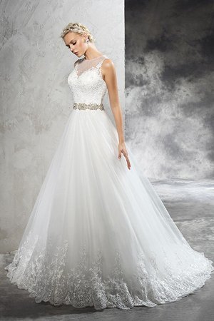 Robe de mariée longue naturel de princesse avec perle manche nulle