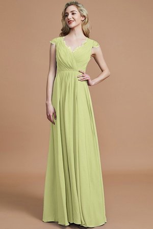 Robe demoiselle d'honneur naturel avec chiffon v encolure de princesse ligne a