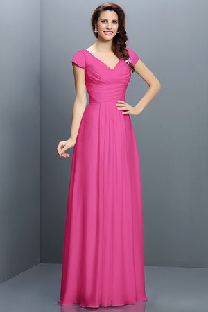 Robe demoiselle d'honneur plissage longue a-ligne avec chiffon de col en v