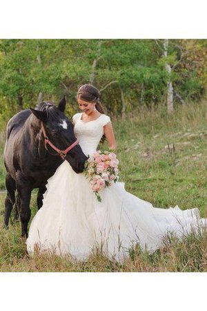 Robe de mariée classique plissage en organza en dentelle v encolure