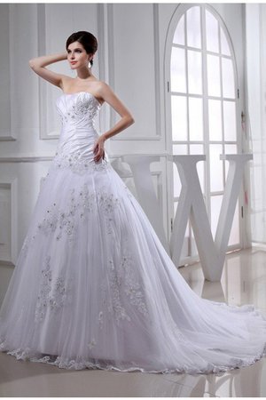 Robe de mariée longue de traîne mi-longue avec perle textile taffetas cordon