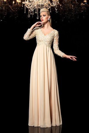 Robe de soirée naturel appliques ligne a en chiffon avec manche longue