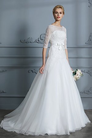 Robe de mariée ligne a avec sans manches belle avec décoration dentelle en 1/2 manche