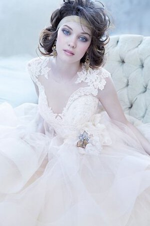 Robe de mariée naturel en tulle avec cristal en dentelle manche nulle