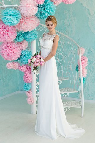 Robe de mariée longue de tour de ceinture empire avec perle avec chiffon manche nulle