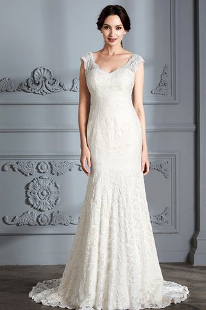 Robe de mariée naturel manche nulle v encolure de traîne courte de sirène