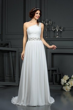 Robe de mariée naturel manche nulle d'épaule asymétrique fermeutre eclair ligne a