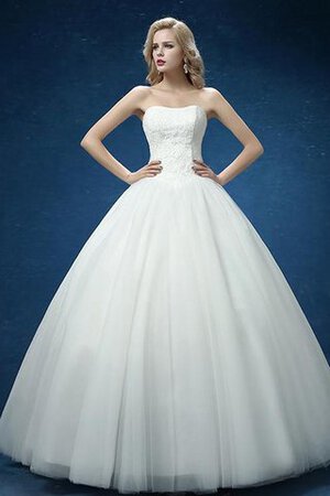 Robe de mariée naturel textile en tulle sans dos avec sans manches avec décoration dentelle