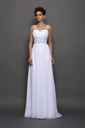 Robe de mariée longue avec perle fermeutre eclair en chiffon de traîne moyenne