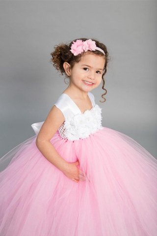 Robe cortège fille avec nœud avec perle avec manche courte textile en tulle avec ruban