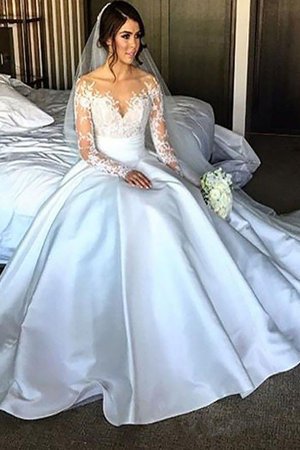 Robe de mariée naturel d'epaule ajourée de traîne moyenne en satin de mode de bal