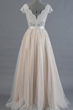 Robe de mariée elégant plissage de traîne courte avec décoration dentelle ligne a