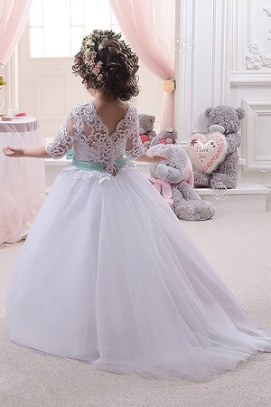 Robe cortège fille naturel avec fleurs en tulle jusqu'au sol manche nulle