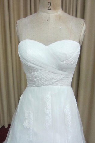 Robe de mariée manche nulle ruché croisade en dentelle longueur au ras du sol