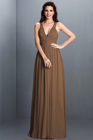 Robe demoiselle d'honneur de col en v manche nulle a-ligne avec chiffon de princesse