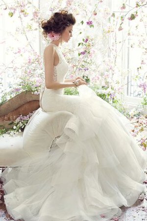 Robe de mariée naturel avec gradins avec ruban manche nulle textile en tulle