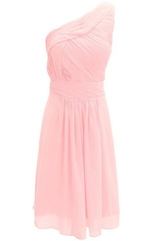 Robe demoiselle d'honneur bref naturel avec chiffon d'épaule asymétrique ruché