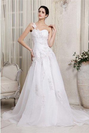 Robe de mariée longue manche nulle en organza avec perle appliques