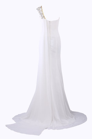 Robe de soirée solennelle classique en chiffon avec perle d'épaule asymétrique