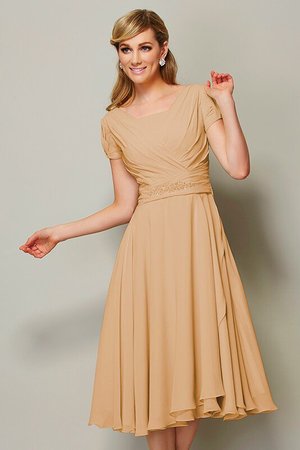 Robe demoiselle d'honneur naturel courte de lotus gaine au niveau de genou