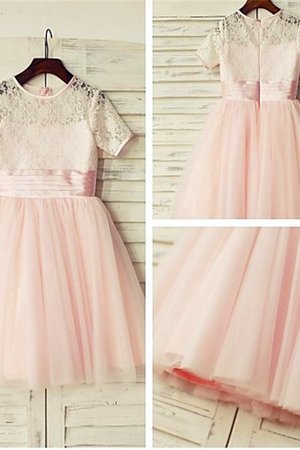 Robe cortège fille naturel avec manche courte ligne a de princesse textile en tulle