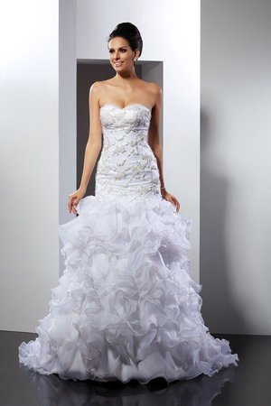 Robe de mariée longue en organza avec perle manche nulle de col en cœur