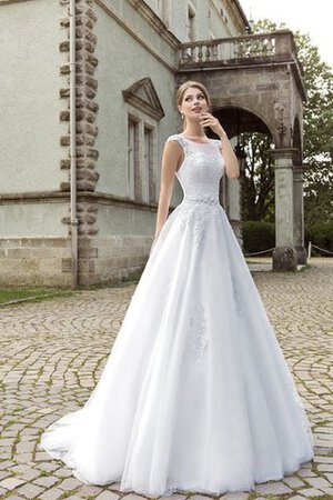 Robe de mariée plissage vintage a-ligne de col bateau manche nulle