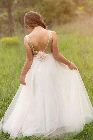 Robe cortège fille morden a-ligne manche nulle en tulle naturel