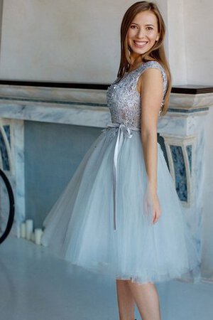 Robe fête de la rentrée naturel decoration en fleur en tulle a-ligne avec manche courte