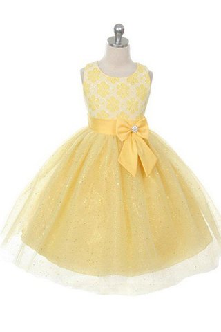 Robe cortège fille brillant encolure ronde manche nulle avec nœud a-ligne