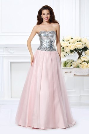 Robe de quinceanera longue de mode de bal en satin avec perle manche nulle