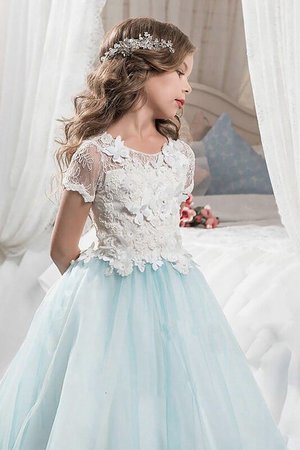 Robe cortège fille naturel avec fleurs col u profond avec manche courte en tulle