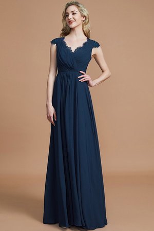 Robe demoiselle d'honneur naturel avec chiffon v encolure de princesse ligne a