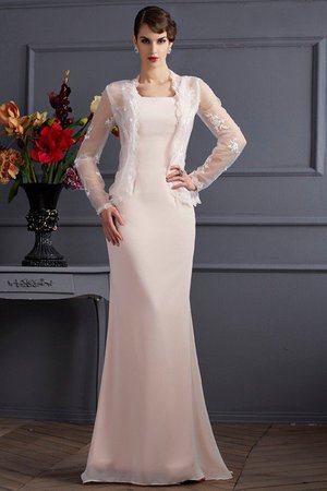 Robe mère de mariée longue naturel avec chiffon manche nulle de col carré