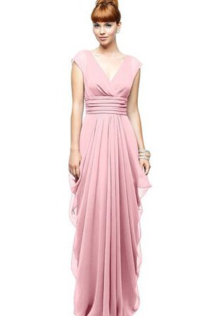 Robe demoiselle d'honneur longue avec chiffon avec manche épeules enveloppants v encolure