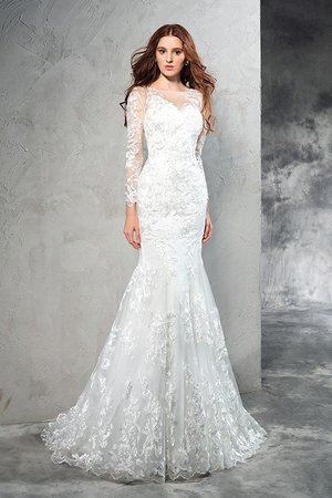 Robe de mariée naturel longue en forme avec manche longue de traîne courte